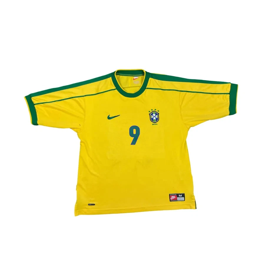 Maillot football vintage Brésil domicile #9 Ronaldo saison 1998-1999 - Photo 1/4