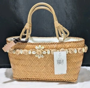 Anne Klein St Tropez Small Tote In Honey Seashell Basket Weave Wood Handle NWT - Picture 1 of 17