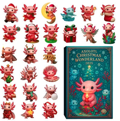 Axolotl Advent Calendar 2025, 24 Day Axolotl Vintage Christmas Ornament - Image 1 of 4
