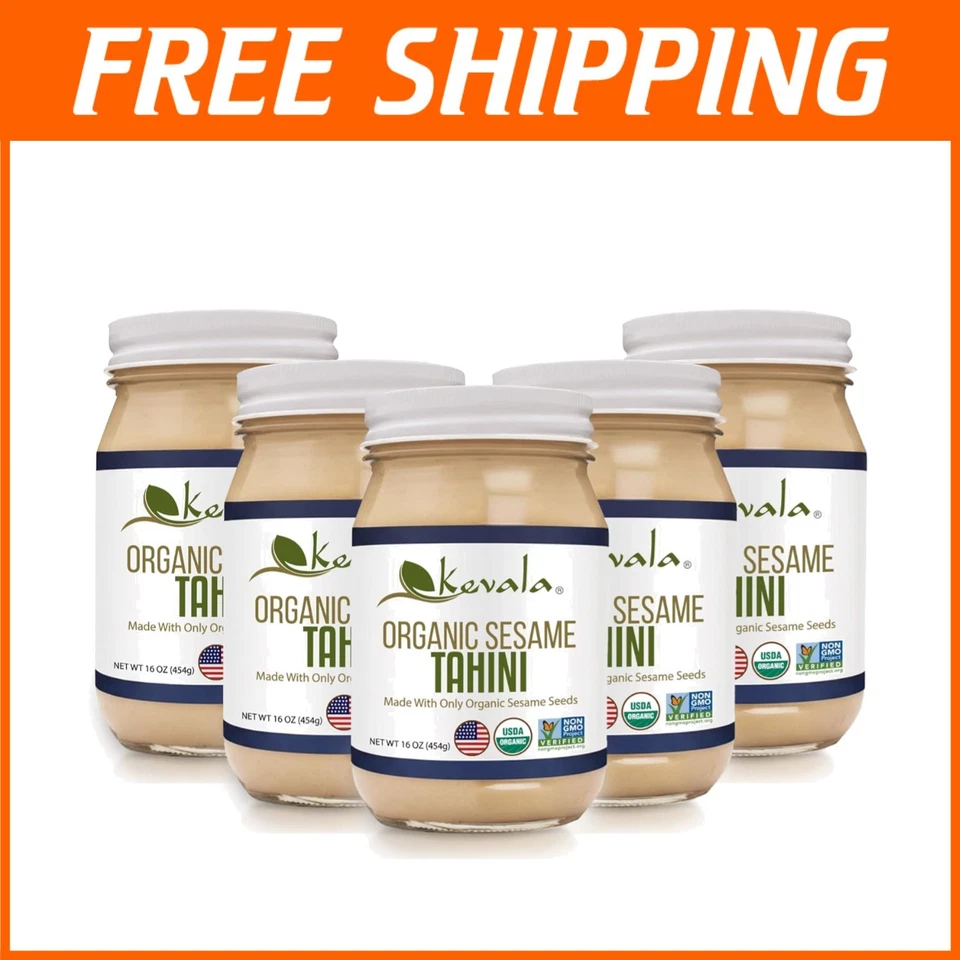 Organic Sesame Tahini -  Seeds, 16 oz, 5 glass jars - Image 1 of 4