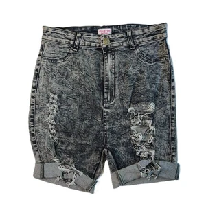 Universal Fashion Acid Wash Shorts Womens Size 11 Black Ripped Holes High Rise - Picture 1 of 17