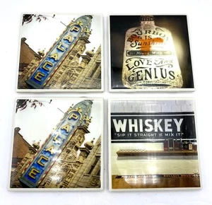 Set of 4 Tile Coasters Bourbon Whiskey Palace Theater Local Gift Bar Decor - Picture 1 of 3