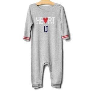 Baby Gap NWT Gray Heart U Love Sweater Romper 0-3 Months $40