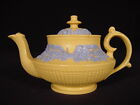 Rare Early 1800s Teapot With Applied Blue Flowers Yellow Ware 