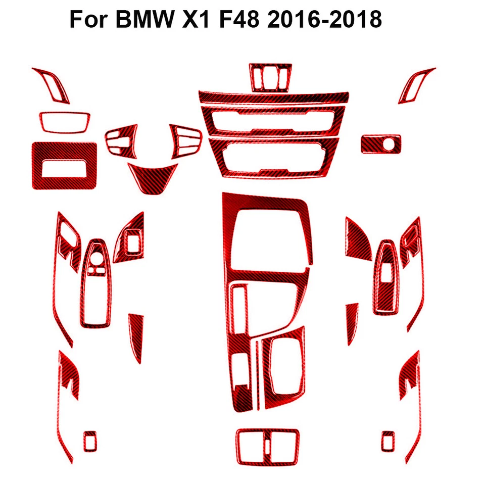 Kit de cubierta interior completo de fibra de carbono rojo 32 piezas para BMW X1 F48 2016-2018 Foto 1 de 4