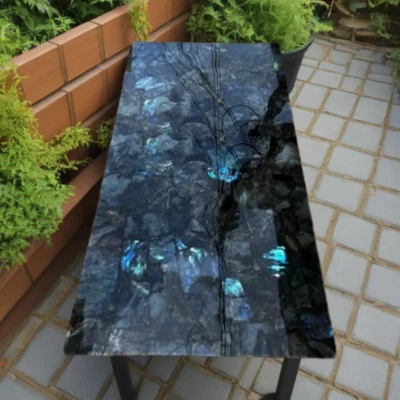 Elegant Labradorite Stone Dining Table Top Handmade Furniture Crystal Healing - Image 1 of 4