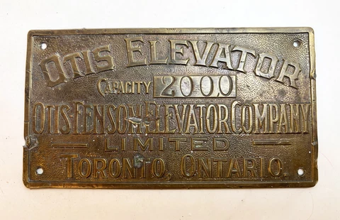 RARE Antique OTIS-FENSOM ELEVATOR Brass BRONZE PLAQUE TORONTO ONTARIO CANADA Cover
