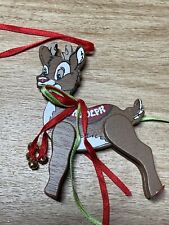 Standing or hanging Rudolph retro wood Christmas tree ornament bells