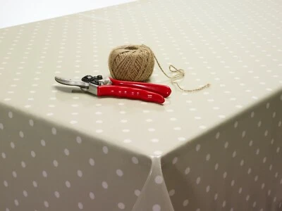 Dotty Sage Polka Dot Design Wipe Clean PVC Oilcloth Tablecloth Clarke and Clarke - Image 1 of 4