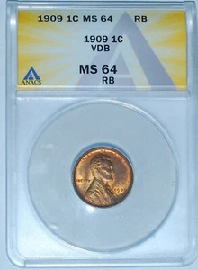 1909 VDB ANACS MS64RB Red and Brown Lincoln Wheat Cent - Picture 1 of 3