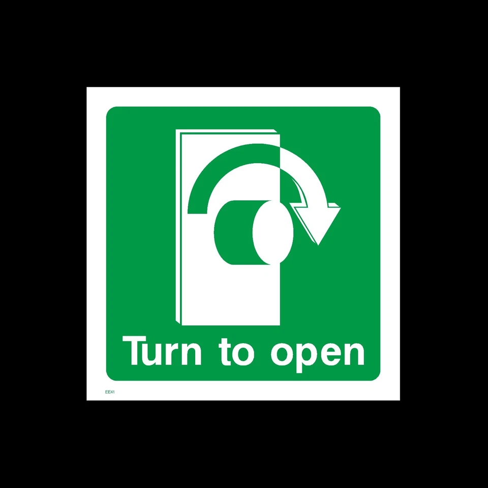 SAFETYSIGNSANDSTICKERS Turn to Open Right Sticker 75x75mm, Fire Exit, Emergency (EE41)