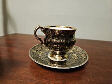 Antique Elizabethan Fine Bone China Tea Cup & Saucer Quatrefoil Black & Gold 