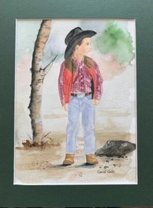 Original Aquarell "Little Cowpoke" Figuren Western von C. Cole - Bild 1 von 2