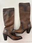 Frye Women's Brown Leather Mustang Seam Stitch Tall Pull On Boots Size 10