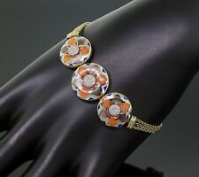 Asch Grossbardt Diamond & Multi-Gemstone Inlay Flower Bracelet 14K Yellow Gold