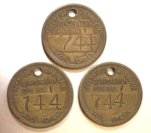 Vintage passendes 3er-Set Greenfield Tag & Die Corp Werkzeug Karo Messing Etiketten #744 - Bild 1 von 2