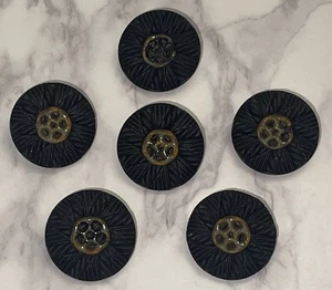 Vintage 6 Tschechische Schwarz Glas Knöpfe Knopf Lot FF-5 - Bild 1 von 7