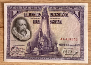 IBERMONEDA| España 1928. 100ptas. Cervantes S.C. - Imagen 1 de 2