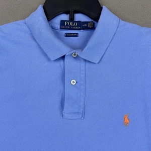Polo Ralph Lauren Polo Shirt Mens Large Blue Classic Fit Orange Sherbert Pony - Picture 1 of 8