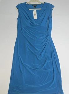 Lauren Ralph Lauren Essentials Dress Size 12 Dutchess Blue Sleeveless Ruched - Picture 1 of 12
