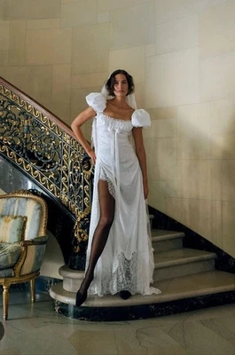 For Love & Lemons Aurelia Jacquard Embellished Silk Lace Vintage Wedding Gown 4 - Image 1 of 4