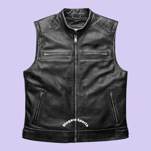 Genuine Leather Biker Vest Men’s Biker Vest Motorcycle Real Leather Vest - Picture 1 of 4