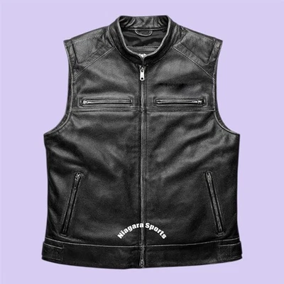 Genuine Leather Biker Vest Men’s Biker Vest Motorcycle Real Leather Vest - Image 1 of 4