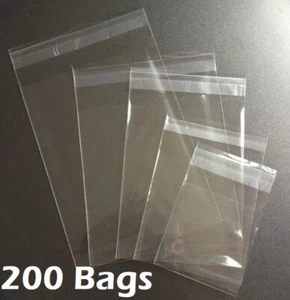200 Clear Resealable Recloseable Self Adhesive Seal Cello Lip Tape Plastic Bags - Picture 1 of 2