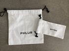 Phlur Drawstring Bags (2) White Cotton Black Logo