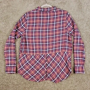 Lucky Brand Plaid Button Up Size L Button Shirt Tail Detail Long Sleeve Tunic - Picture 1 of 7