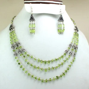 Gemstone Necklace Earrings Natural Peridot Gemstone Handmade Beaded Jewelry - Picture 1 of 2