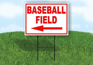 BASEBALL FIELD LEFT ARROW RED 18INX24IN YARD ROAD SIGN W/ STAND - Imagen 1 de 4