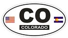 CO Colorado Oval Bumper Sticker or Helmet Sticker D810 Euro Oval With Flags