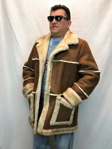 COGNAC 100% SHEEPSKIN SHEARLING LEATHER MARLBORO Trench Coat Jacket XS-8XL, NWT - Picture 1 of 12