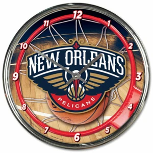 NBA New Orleans Pelicans 12" Round Chrome Wall Clock Fan Cave Decor - Picture 1 of 1