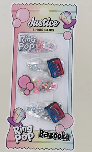 New. Justice 4 Hair Clips - Ring Pop & Bazooka - Glitter Shaker - Picture 1 of 4