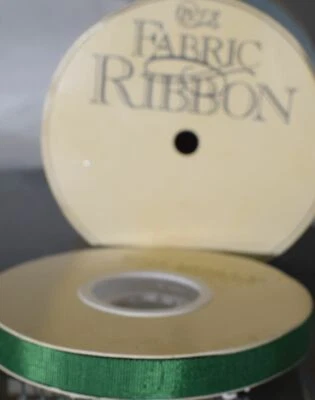 Bengaline Emerald Green Design Fabric Ribbon 25 Yard Roll 3/8 Wide Vintage WFR - Image 1 of 4