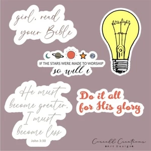 3" Laptop Water Bottle Stickers Decals Bible Christian Cute Aesthetic 5 Pack - Picture 1 of 3