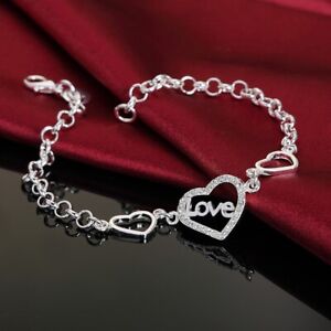 Silver color heart crystal 925 stamped women cute noble nice charm bracelet 2022
