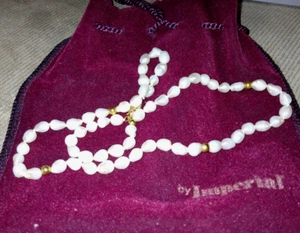 VINTAGE 14K GOLD  BEAD GENUINE BAROQUE PEARL IMPERIAL NECKLACE VELVET BAG 70s - Picture 1 of 8