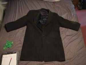 VTG HUDSON'S BAY CO WOOL TRENCH COAT BLACK BLUE STRIPES SZ NO TAG M/L? USED READ - Picture 1 of 9