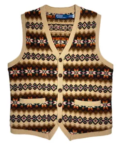 Polo Ralph Lauren Sweater Vest Wool Fair Isle Aztec Cardigan Waistcoat Sz M - Picture 1 of 11