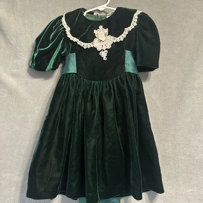Vestido De Colección Melocotones N Crema Terciopelo Talla 4 Verde Años 80 90 Encaje Navidad Vacaciones Foto 1 de 4