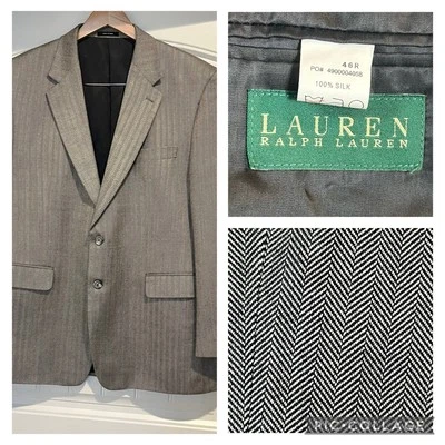 Polo Lauren Ralph Lauren mens 100% Silk blazer Herringbone Sport Coat 46R EUC - Image 1 of 4