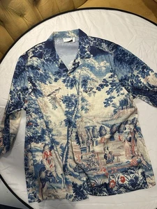 ASOS DESIGN Men's Shirt with A Blue Scenic Print Featuring Birds and Trees. L - Picture 1 of 13