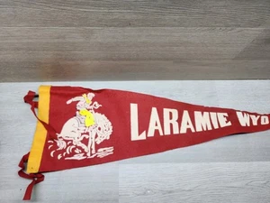 Vintage Antique Felt Souvenir Pennant Laramie Wyoming 26" Horse Rider Cowboy - Picture 1 of 4