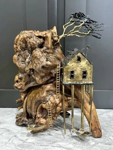 MCM Driftwood Metal Nautical Cabin Beach Cottage Sculpture Boho Brutalist Art - Picture 1 of 24