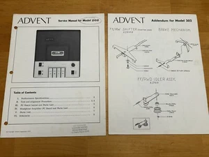 Advent Model 202 Cassette Tape Deck Service Manual Original OEM Vintage + - Picture 1 of 3