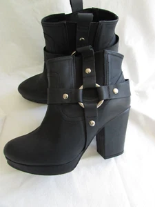 TopShop Ankle Boots Women "Alexus" Moto Bootie Heels  Matte Black Leather Sz 9 - Picture 1 of 19