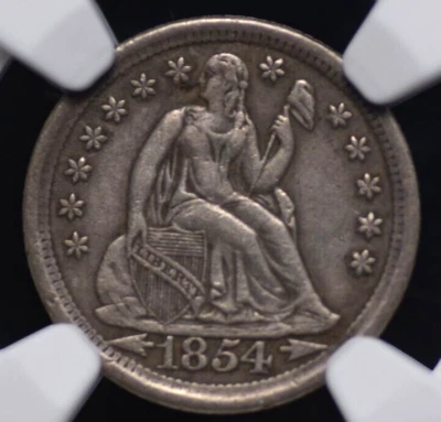 1854 O ARROWS SEATED DIME NGC CHOICE XF40 NICE AND ORIGINAL WITH A STRONG STRIKE - Image 1 of 4